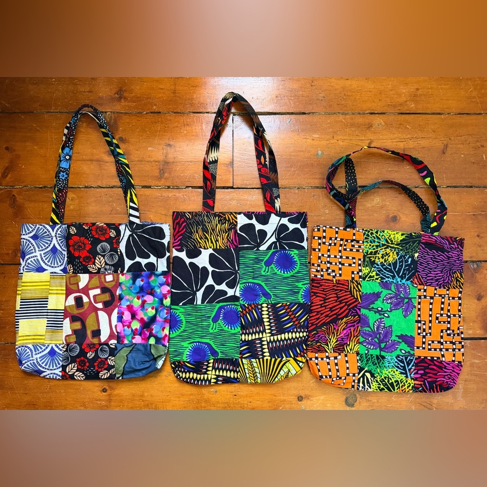 3 Zuri Kenya Totes / Vibrant Multicolor Patchwork Cotton Kitenge